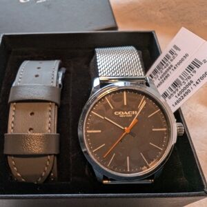 Coach Silver Watch with Black Dial and Extra Gray Strap